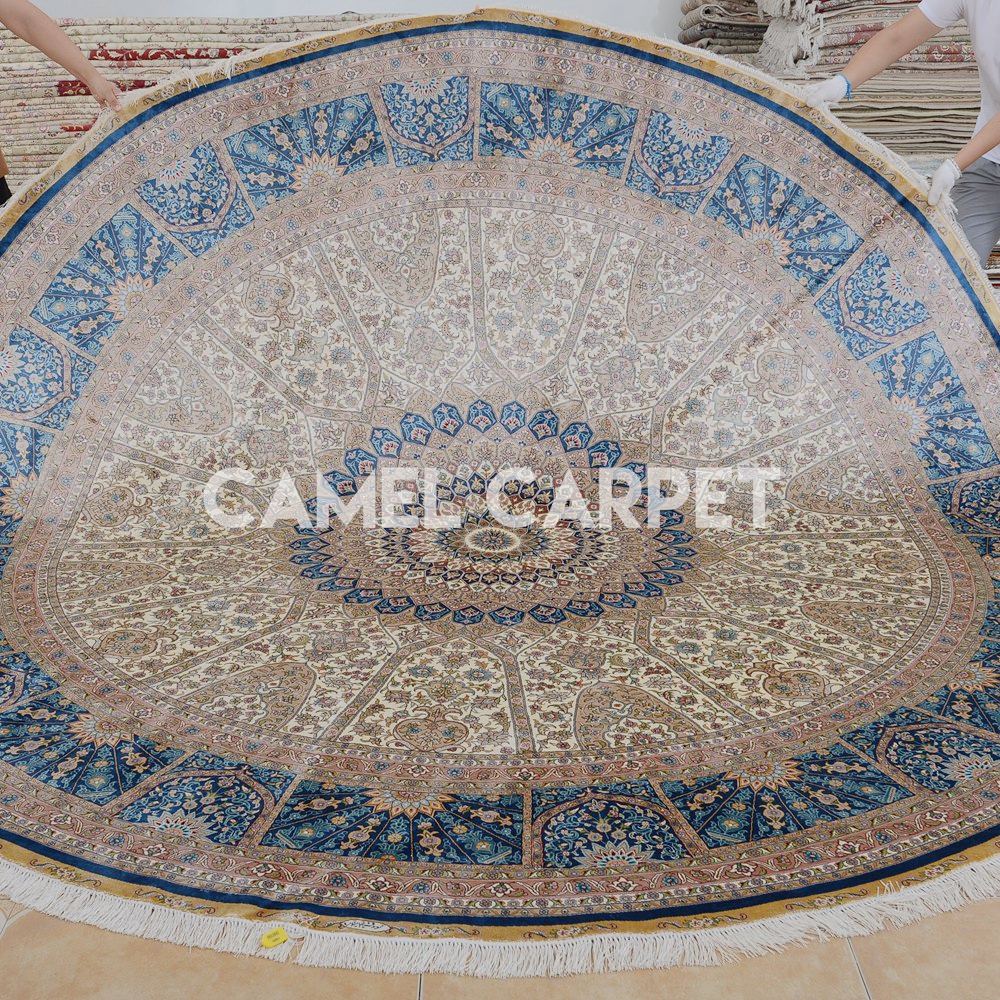 Beige Hand Knotted Silk Persian Round Area Rugs.jpg
